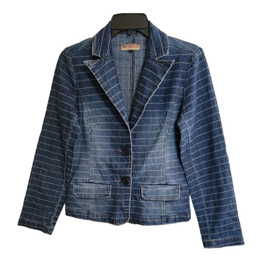 Be Girl Juniors size 7/8 Long Denim Stretch Jean Suit/ jacket Sz M Blue